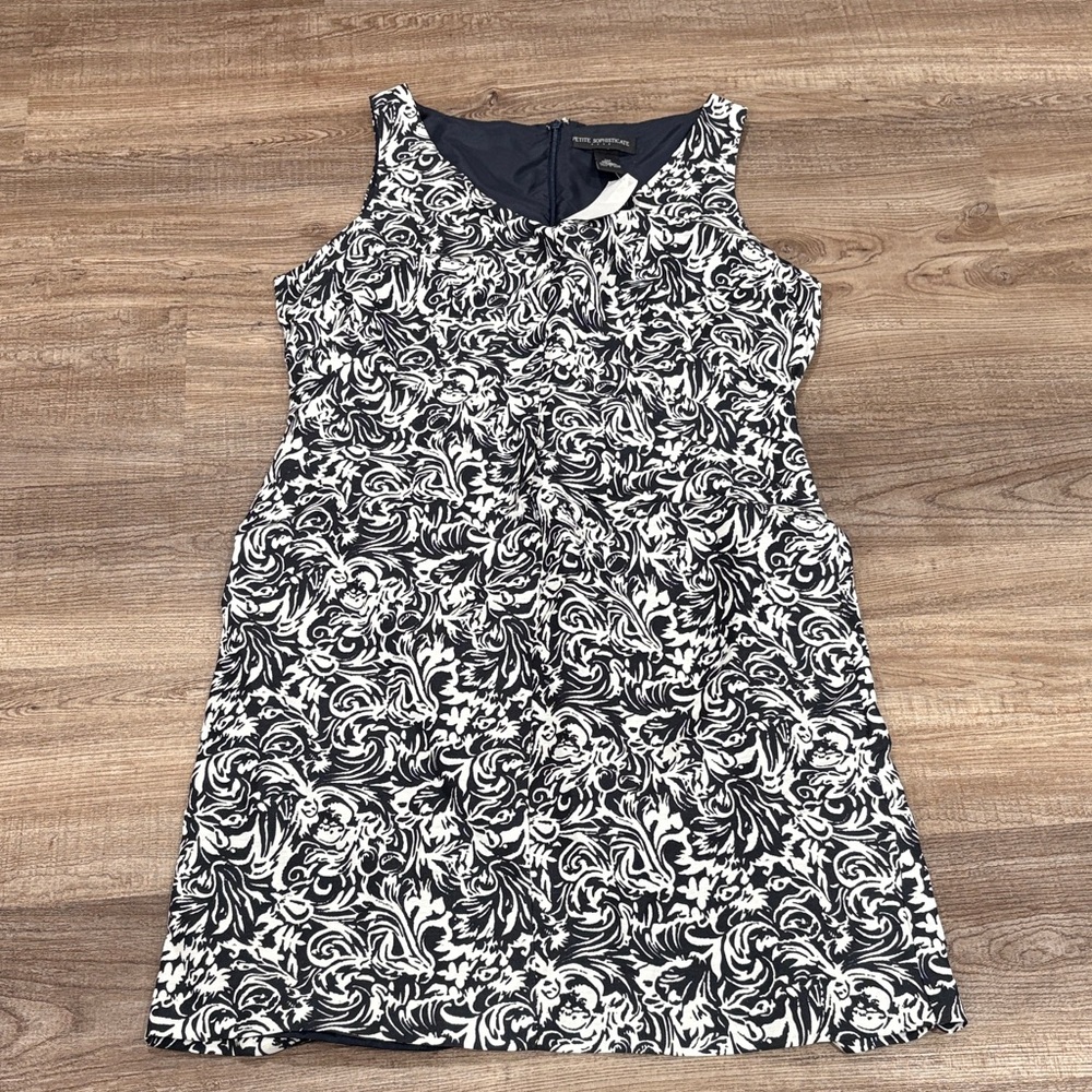 Petite Sophisticate Black and White Floral Dress